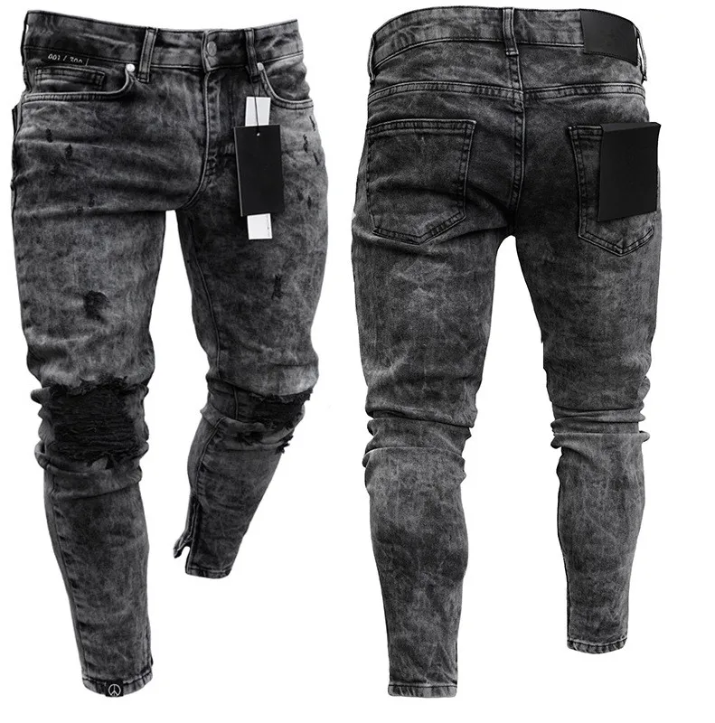 

Wholesale Street wear Zipper Trouser Ripped Biker Skinny Jeans Men, As pic