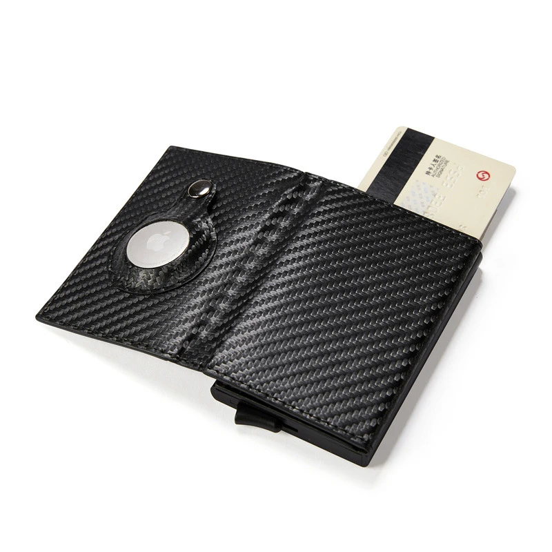 

New Men's anti thief cowhide Slim Minimalist pop up carbon fiber wallet credit card holder rfid AirTag aluminum wallet, Can be customized