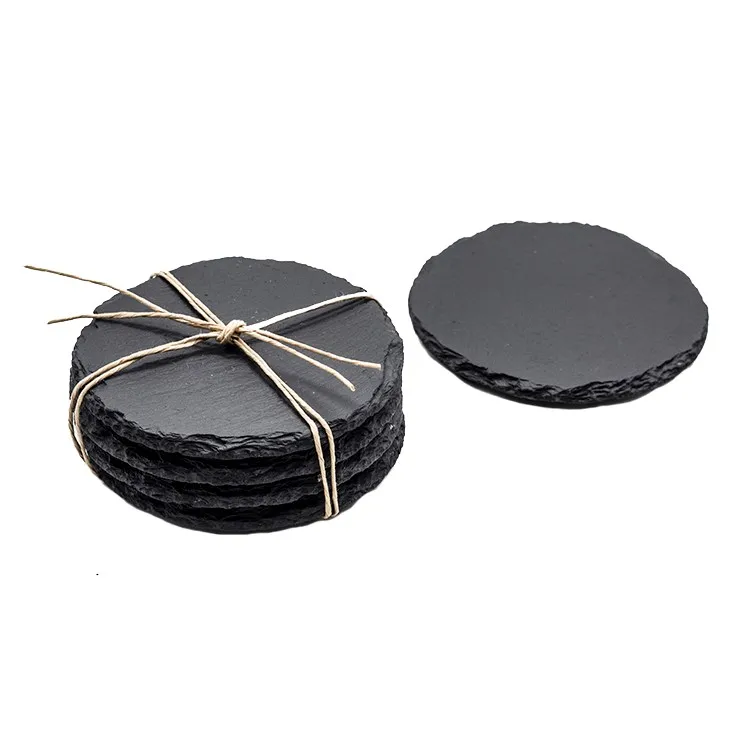 

Dressed Natural Whisky Black Cup Tea Stone Slate Coaster With Wood Holder For Drink
