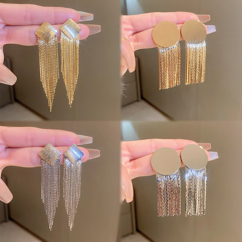 

Fashion Long Gold Color Statement Bling Tassel Earrings Wedding Daily Pendant Hot Jewelry for Women