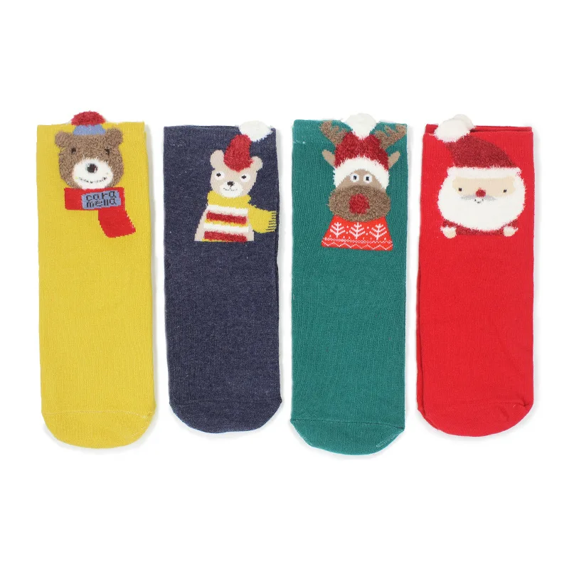 

XIANGHUI wholesale can custom logo design red winter cartoon cotton 4 pairs one box Christmas socks