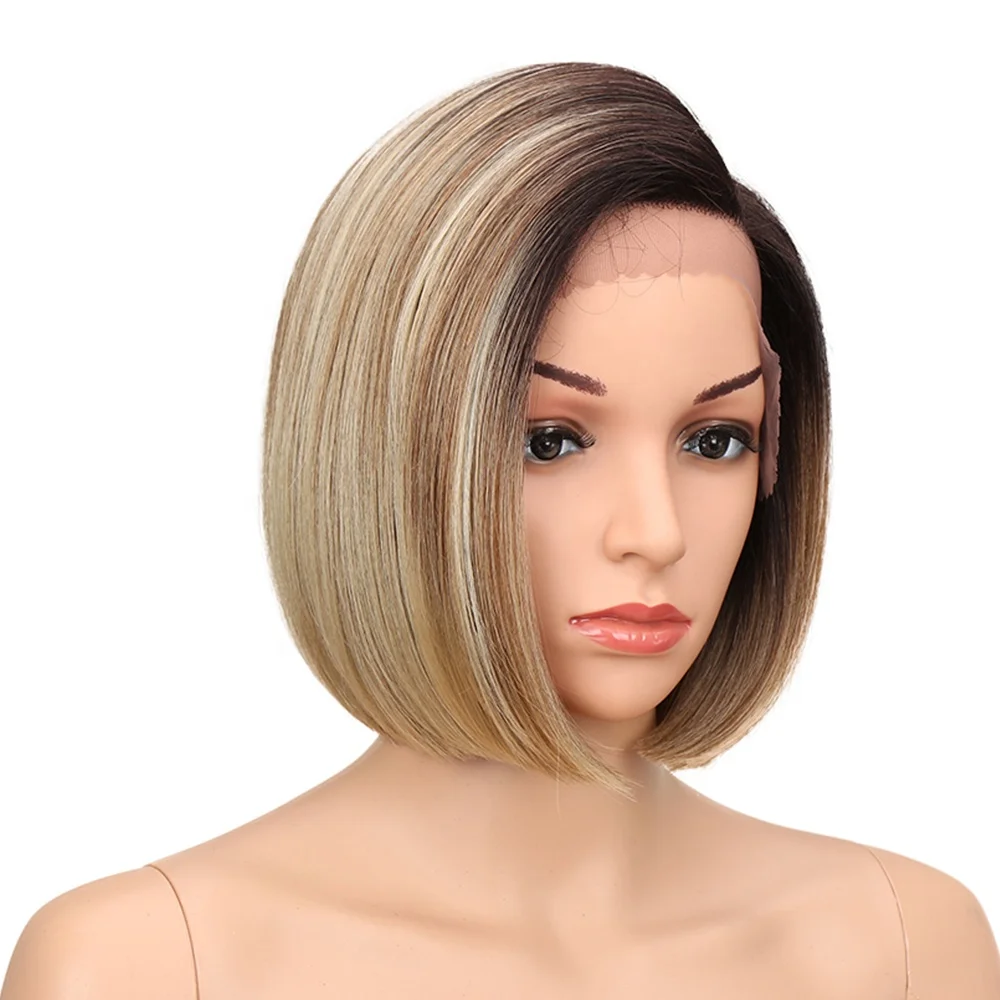 

Short Natural Highlights synthetic hair wigs Stock Available Fast Shipping Transparent HD Frontal Lace Wig Hair