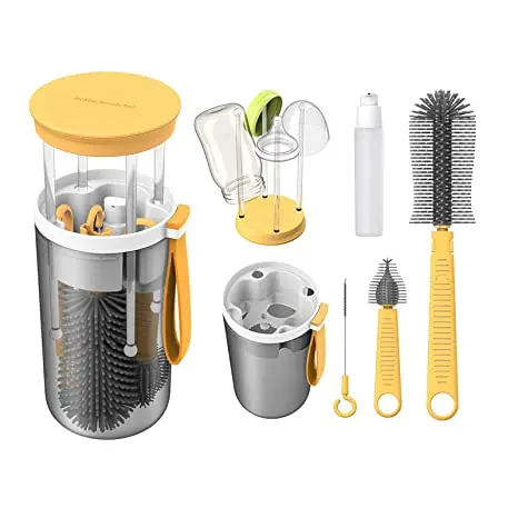 

360 Degree Rotation Baby Pacifier Cup Nipple Cleaning Brushes Set Handheld Soft Head Food Grade Watering Silicone Bottle Brush