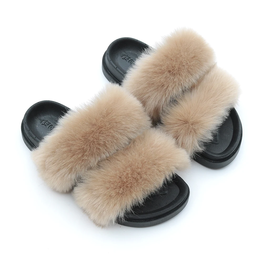 

Lasted fashion Light Weight Fake fur slippers slides Double Strap Fur Slides