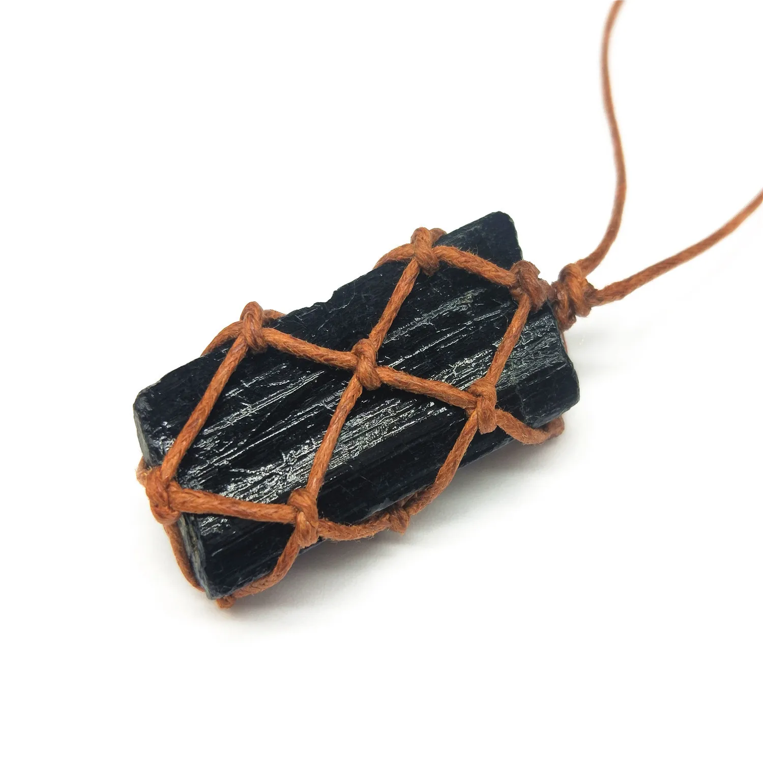 

Ins New Design String Mesh Bag Raw Tourmaline Pendant Black Tourmaline Drilled Pendant Necklace Hand Knitting Necklace, Mixed color