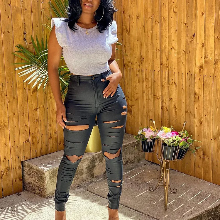 2020 New Euro Style High Waist Ripped 