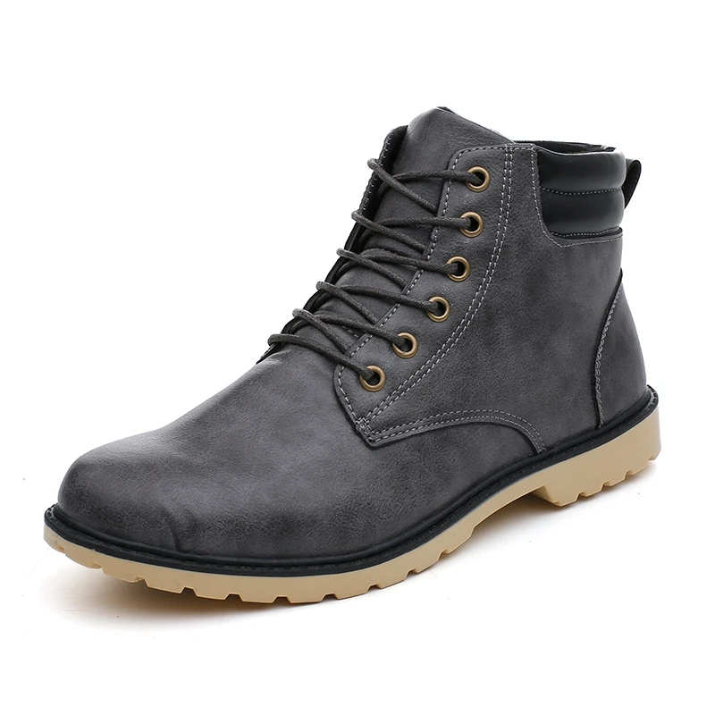 

water proof leather warm simple lace up round toe ankle snow boots for men