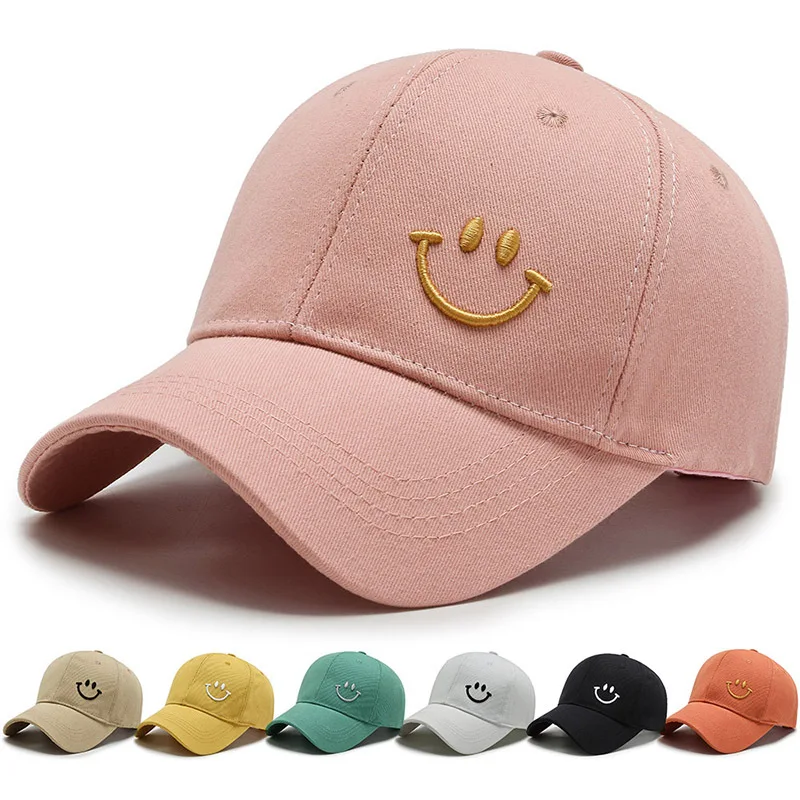 

YD163 Outdoor Summer Embroidery Smile Cotton Trucker Hat Solid Color Beach Baseball Cap Fashion Running Washed Sun Sports Hats
