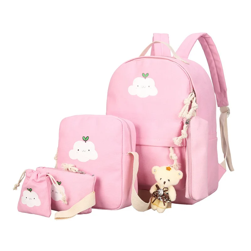 

Hot Selling 5pcs Shoulder Teen Girl Backpack Set Canvas Middle High School Student Bag Backpacks