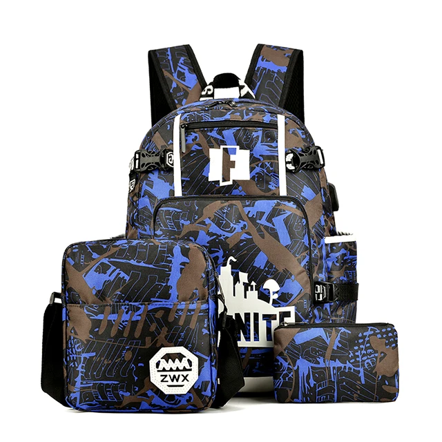 

New fashion men's backpack nylon cloth set bag to send Messenger bag clutch bag women's explosion models camouflage backpack, 3colors