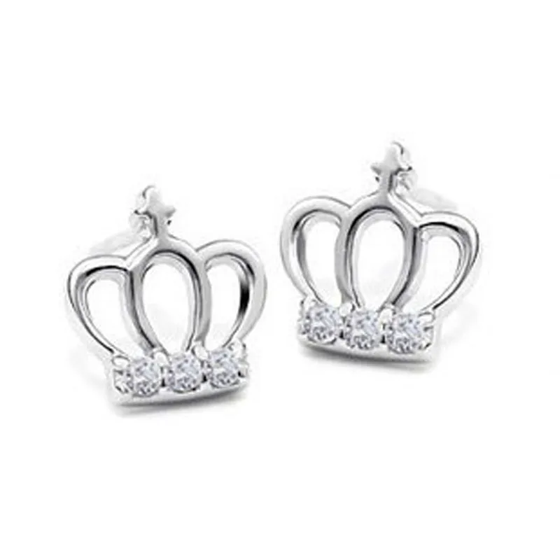 FY-ED04 New Hot Fashion 925 Sterling Silver Crystal Crown Earrings for Women Girls Gift Fashion Statement Jewelry