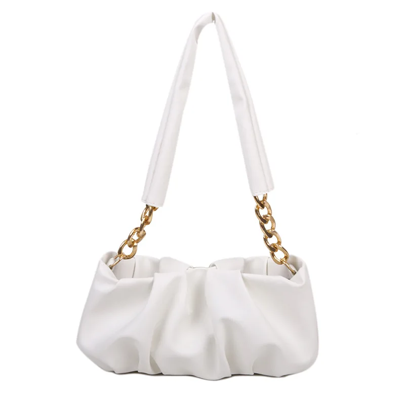 

2021 Female Designer PU Leather Wrinkled Handle Purse Handbags Armpit Bag Cloud Dumpling Crossbody Shoulder Bag, White,yellow,khaki,black