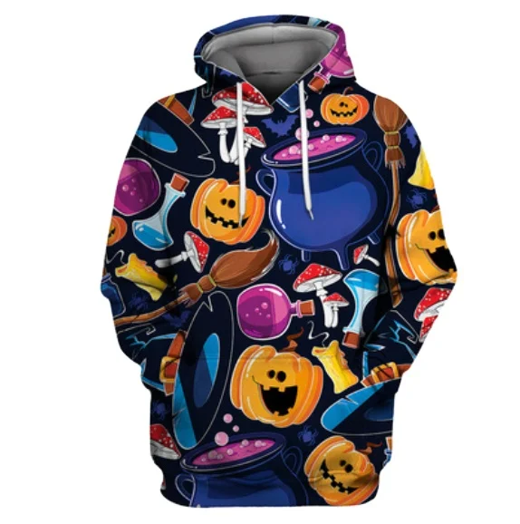 

New cartoon pumpkin print hoodie for Halloween long sleeve street trend hoodie, Picture shows