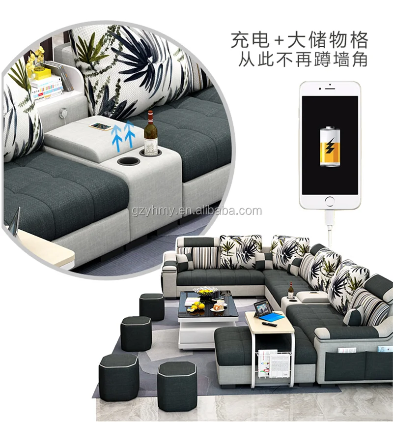 Modern Living Room Corner Sofas Furniture 7 Seater Multifunction Sofa