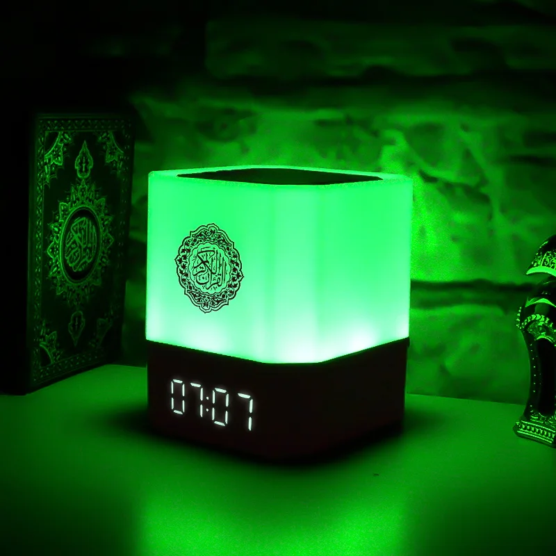 

Equantu APP control digital Islamic holy gifts al quran MP3 player touch lamp LED clock quran speaker, 7 changeable colorful lights