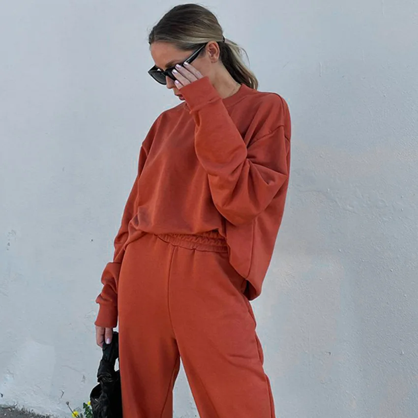 

New design oversized sweatshirt women custom 2 piece crewneck sweatshirt sweatpants set women casual sweatsuit, Customized color