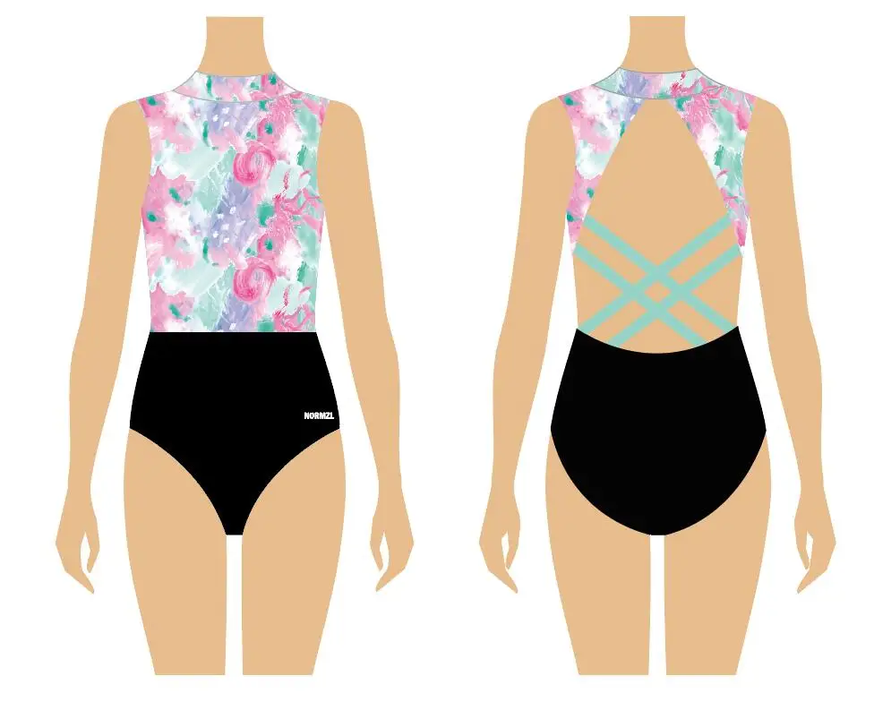 

custom design printed one piece training dancewear gymnastic leotard swimwear for girl