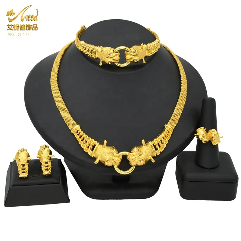 

Women Dubai Bridal Wedding Wholesale African Wedding Bridal Dubai Tiger Animal Design Gold Plated Zodiac Jewelry Sets
