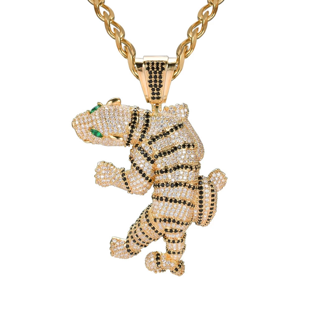 

The new exaggerated ferocious tiger pendant 3D three-dimensional full diamond zircon agate eyes hip-hop pendant with chain