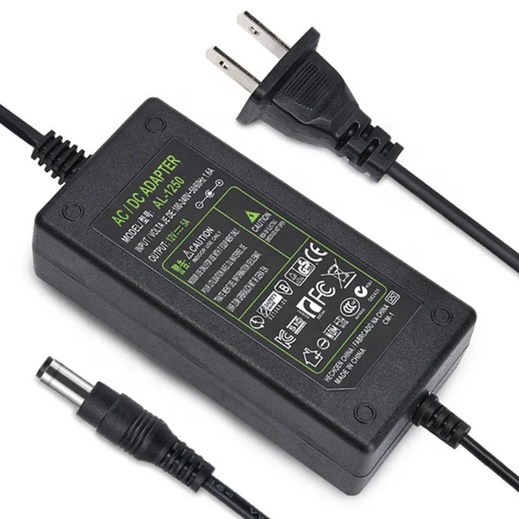 12V 5A Power Adapter AC 100-220V to DC 60W Power Supply US Plug Switching PC Power Cord for LCD Monitor LED Strip Light DVR NVR