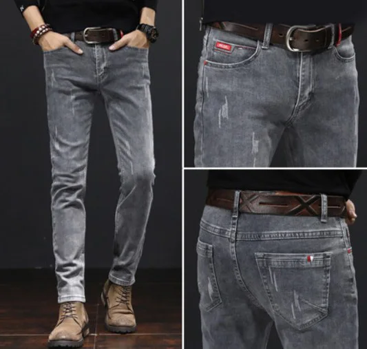 

Hot Sale Young Men Cotton Elastic Straight Leg Slim Stretch Business Casual Jeans