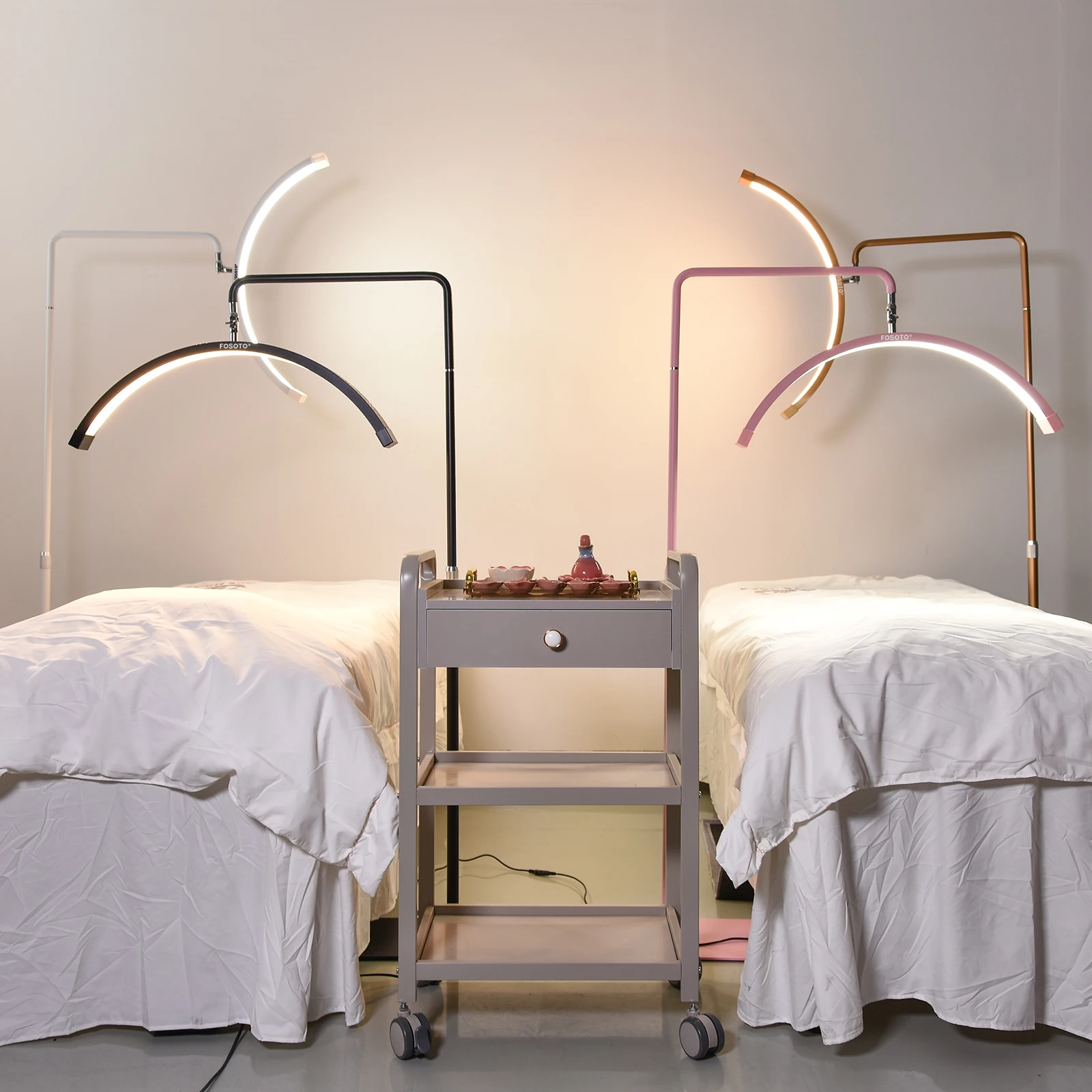 FOSOTO 28inch Multiple Beauty Eyelash Light Cosmetics Floor Lamp Half Moon Floor Lamp for Lashes Bed Bedside LED Fill Ring Light