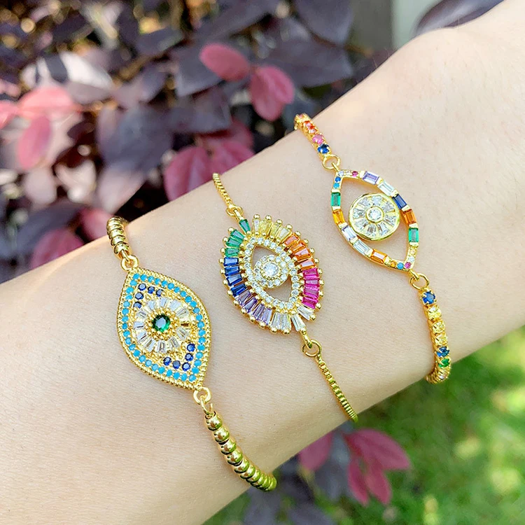 

2020 new arrival rainbow blue eye bracelet 18k gold plated evil eye adjustable bracelet