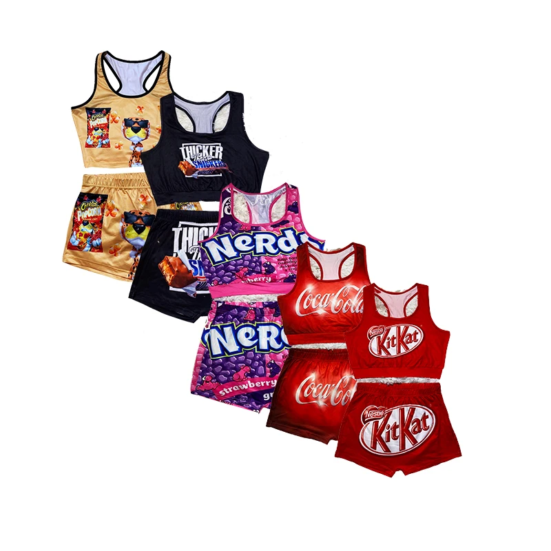 

2021 summer sexy plus size candy snickers snack shorts set for women