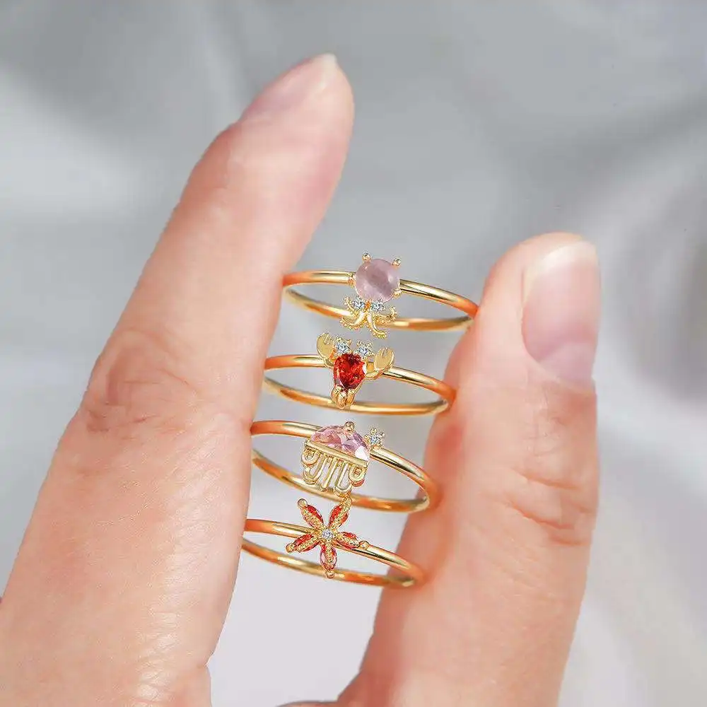 

2021 New Hot Cute Girl 18K Gold Zirconium Ring Marine Animal Tail Ring