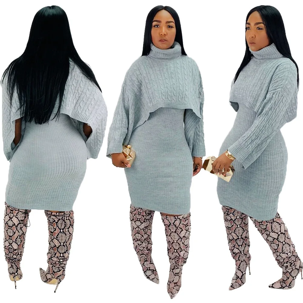 

20805-MX61 knit turtleneck sweater dress two piece women clothing sehe fashion