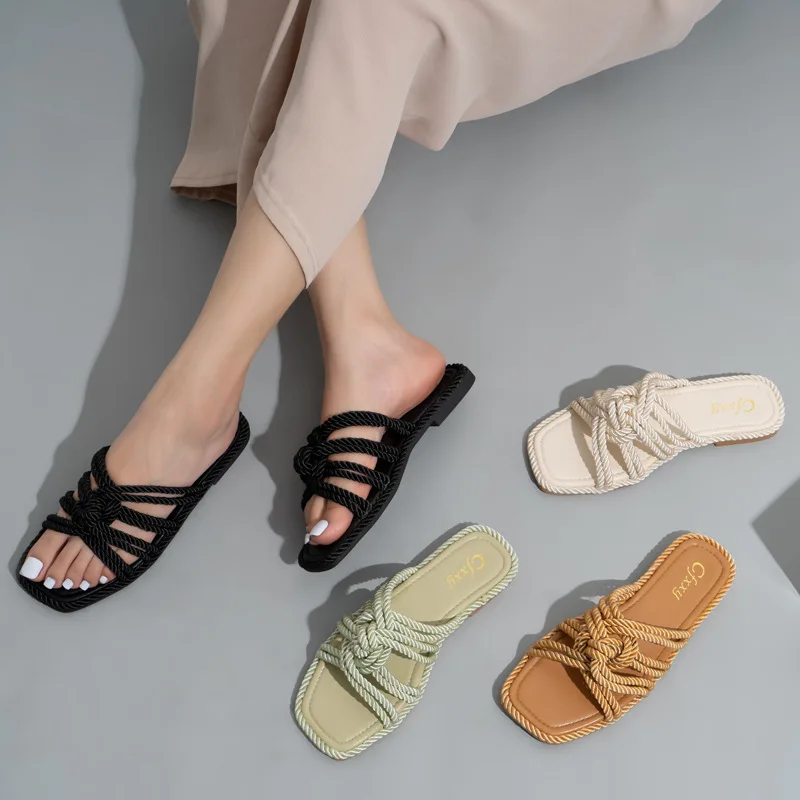 

Designer Women Fashion Rope Sandals Flat Luxury Slippers Women Famous Brands Custom Slippers Women's House Sandals Slipper