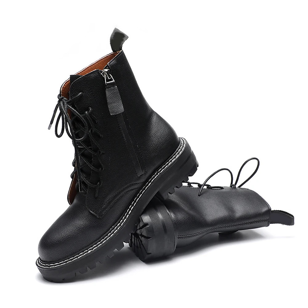 

Superstarer Increased lace-up Martin boots women's breathable and handsome thick-soled tooling black motorcycle short boots, Black,apricot