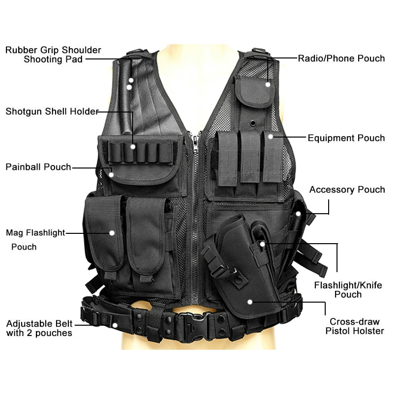 Tactical Vest Ultra-Light Breathable Combat Training Vest Adjustable Outdoor 