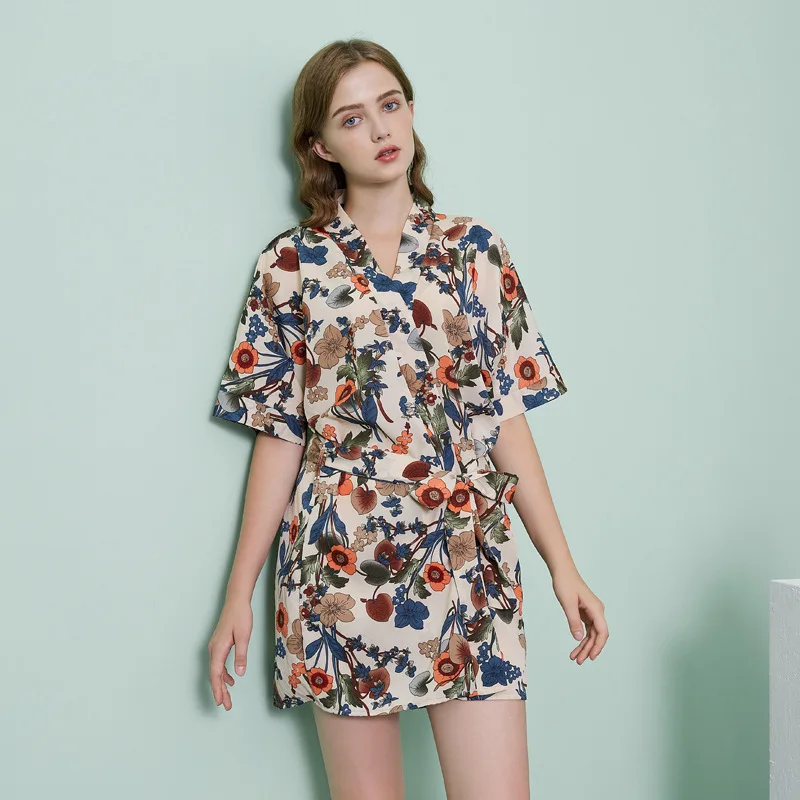 

ladies pajamas set silk nightgown and robe sets floral printed women Manitoo silk pajamas set