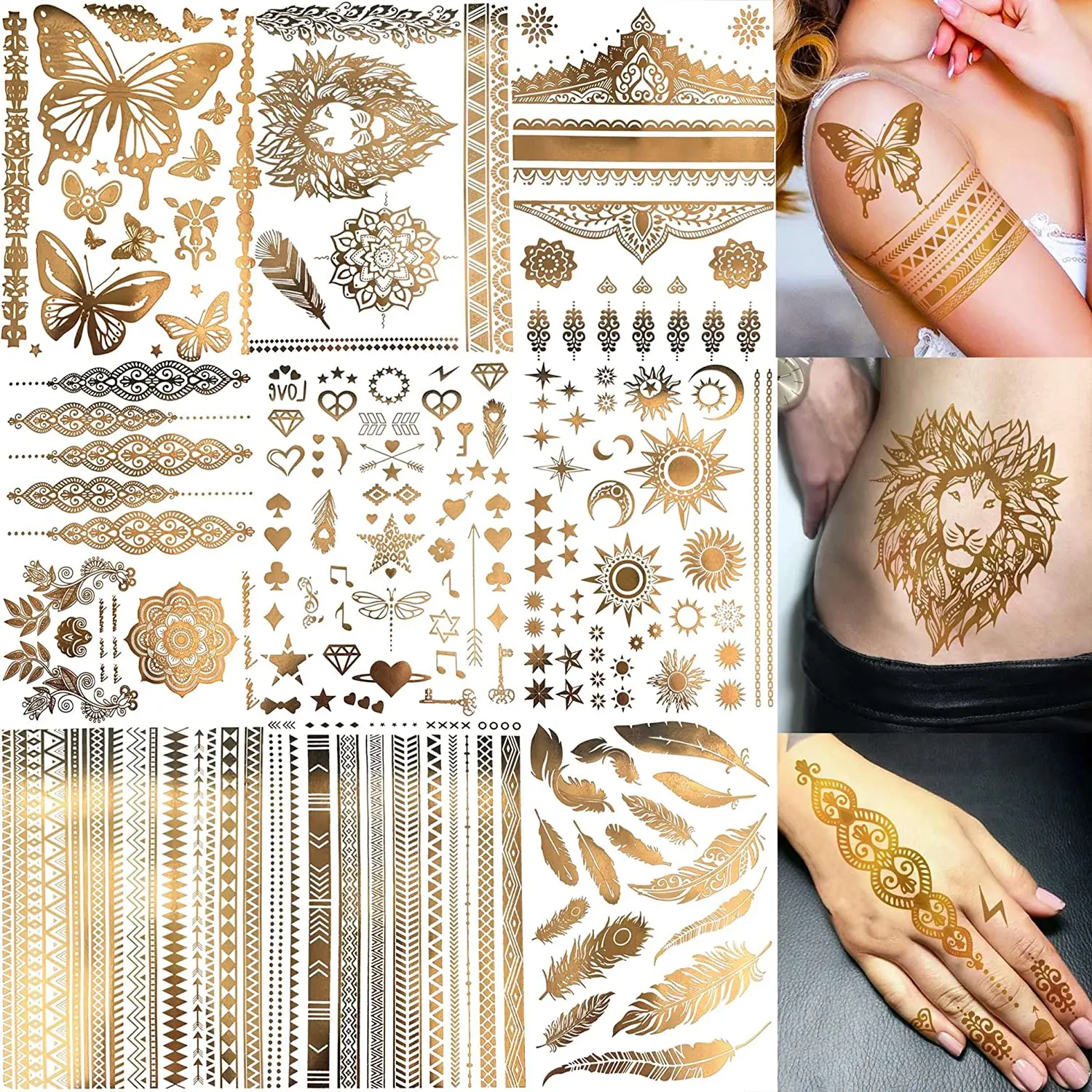 Custom Boho Gold Silver Flash pink Tattoo Affixed Wedding Beach Vacation Girl Sister Totem Tattoo Sticker