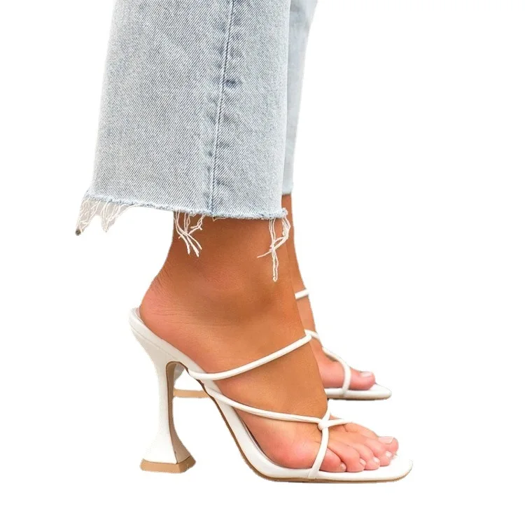 

New pointed toe stiletto high heel cross strap slipper women's high heels