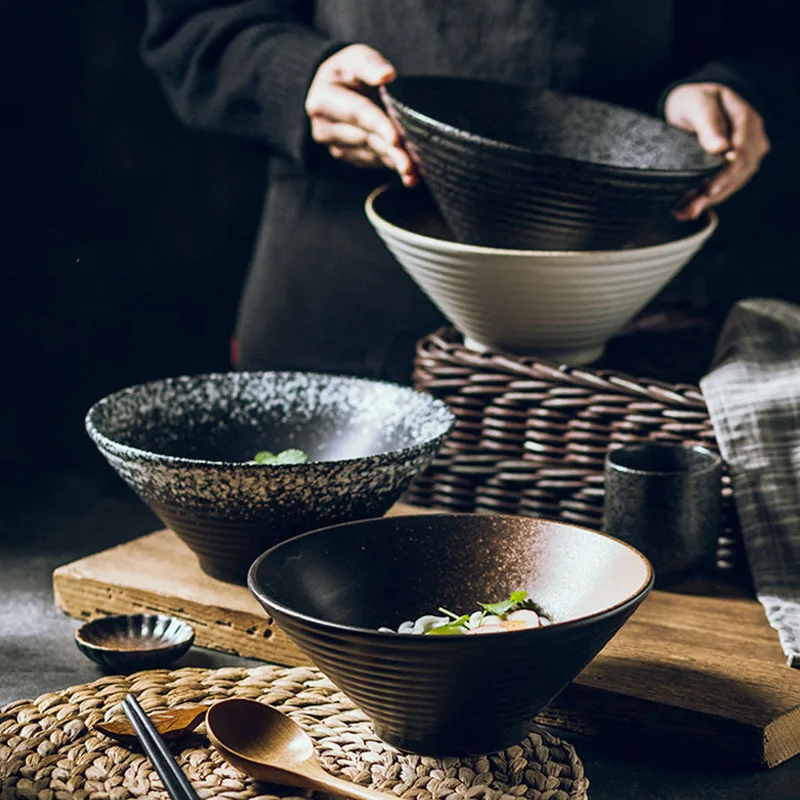 

Japanese ceramic restaurant hat bowl household large ramen rice bowl noodle soup bowl, Vintage dark color