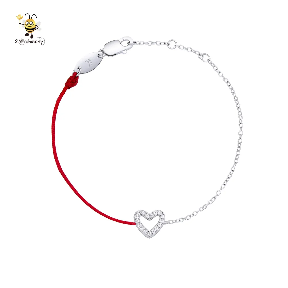 

Christmas Gifts 925 Sterling Silver Fine Jewelry Half Lucky Red Thin Rope Line Half Chain Heart Charm Bracelets, Silver/ rose gold/gold