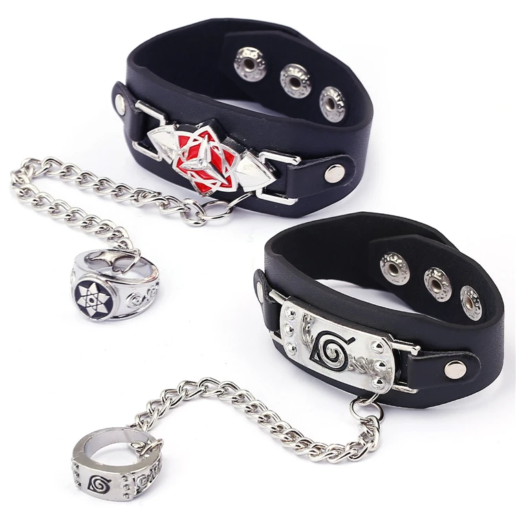 

New hot sale Cool Anime Naruto leather bracelet with alloy ring, Picture