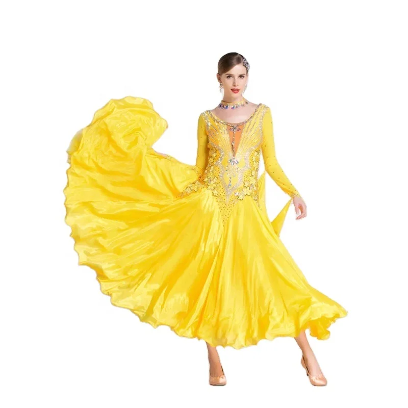 

B-18416 High quality yellow ballroom dresses adults from competition, Customized