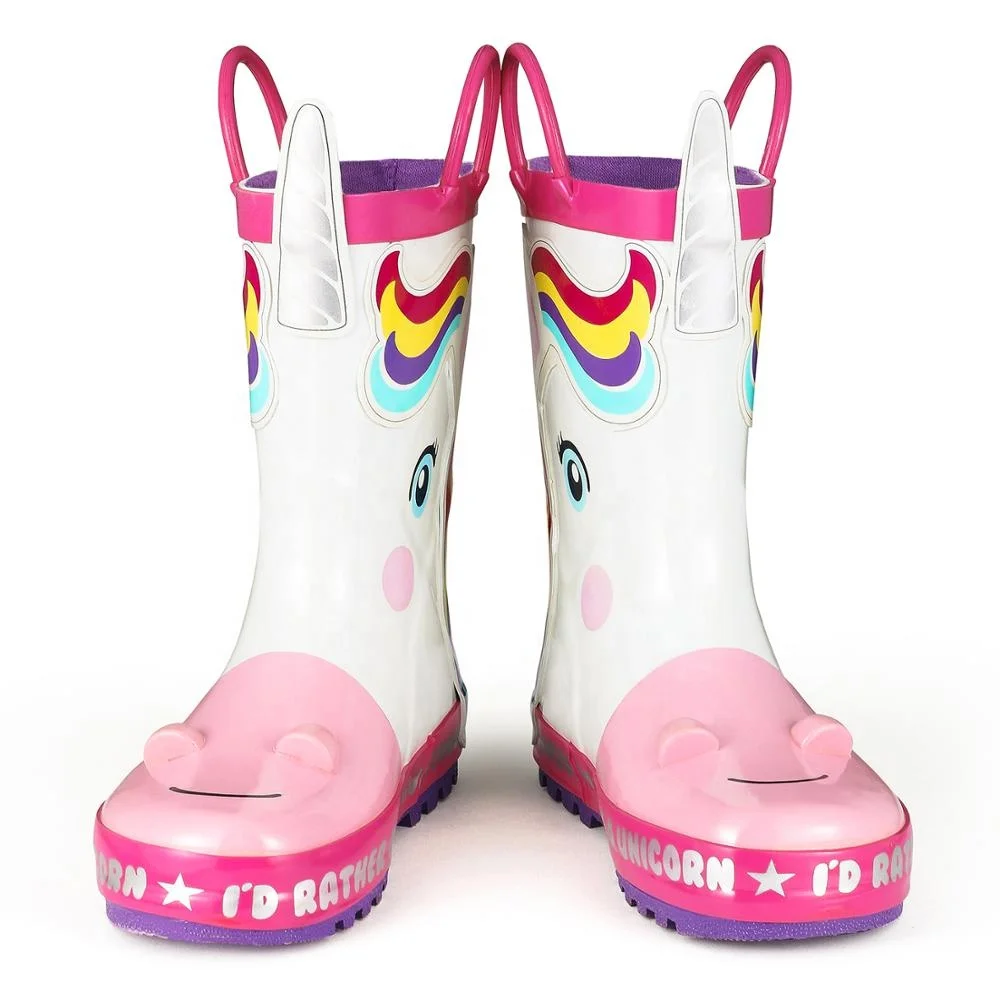 

Cartoon Pattern Waterproof 3D Unicorn White Rain Boots, 6 colors/oem