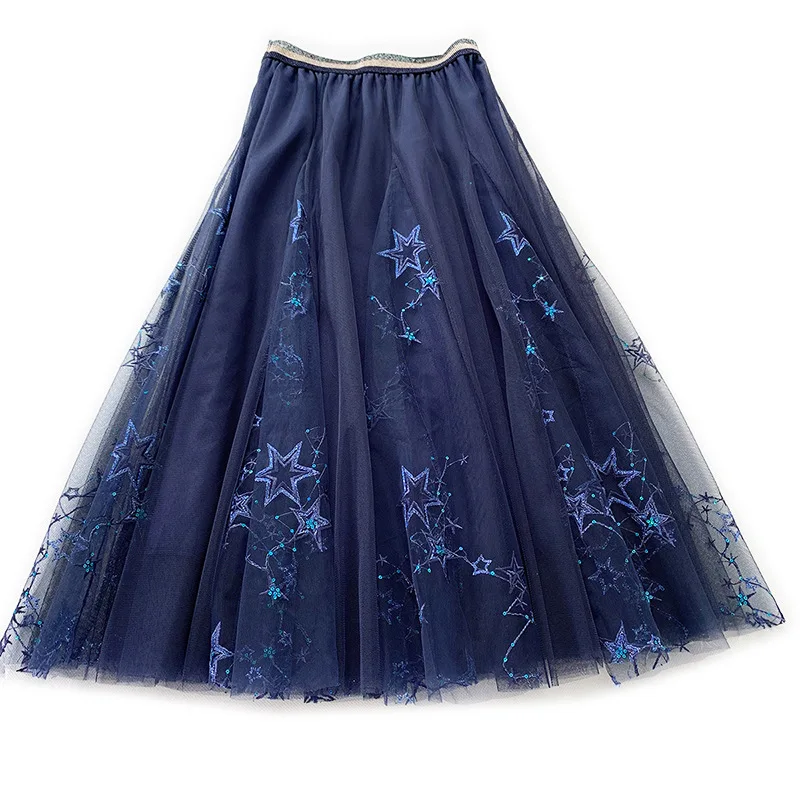 

High quality print women fashion embroidery mesh summer chiffon skirt, Customized color