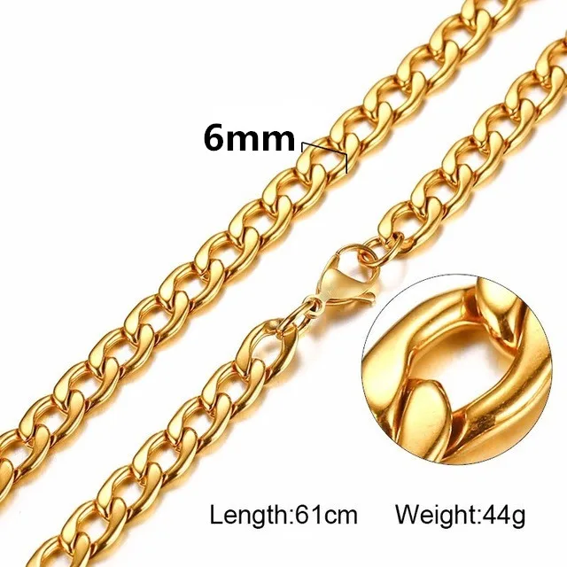 

2020 Gold Black and Silver Color Solid Necklace Curb Chains Link Men Choker Male Female Accessories Fashion Wholesale