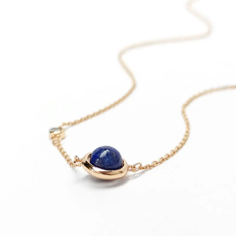 

925 Silver Romantic 14K Gold-plated Lapis Lazuli Zircon Necklace, Blue/green