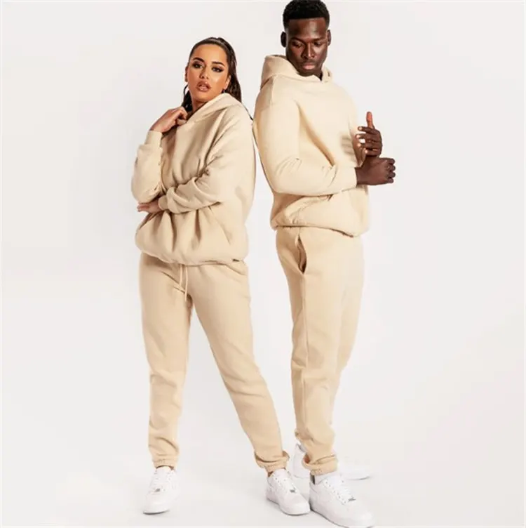 

2021 Latest Oversized Long Sleeve Tracksuits Casual Plain Unisex Two Piese Set Sweatpants and Hoodie Set For Women
