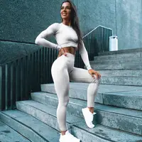 

Toplook Women Fitness Sports Suits GYM Cloth Yoga Long Sleeve Shirts High Waist Running Leggings Workout Pants S425