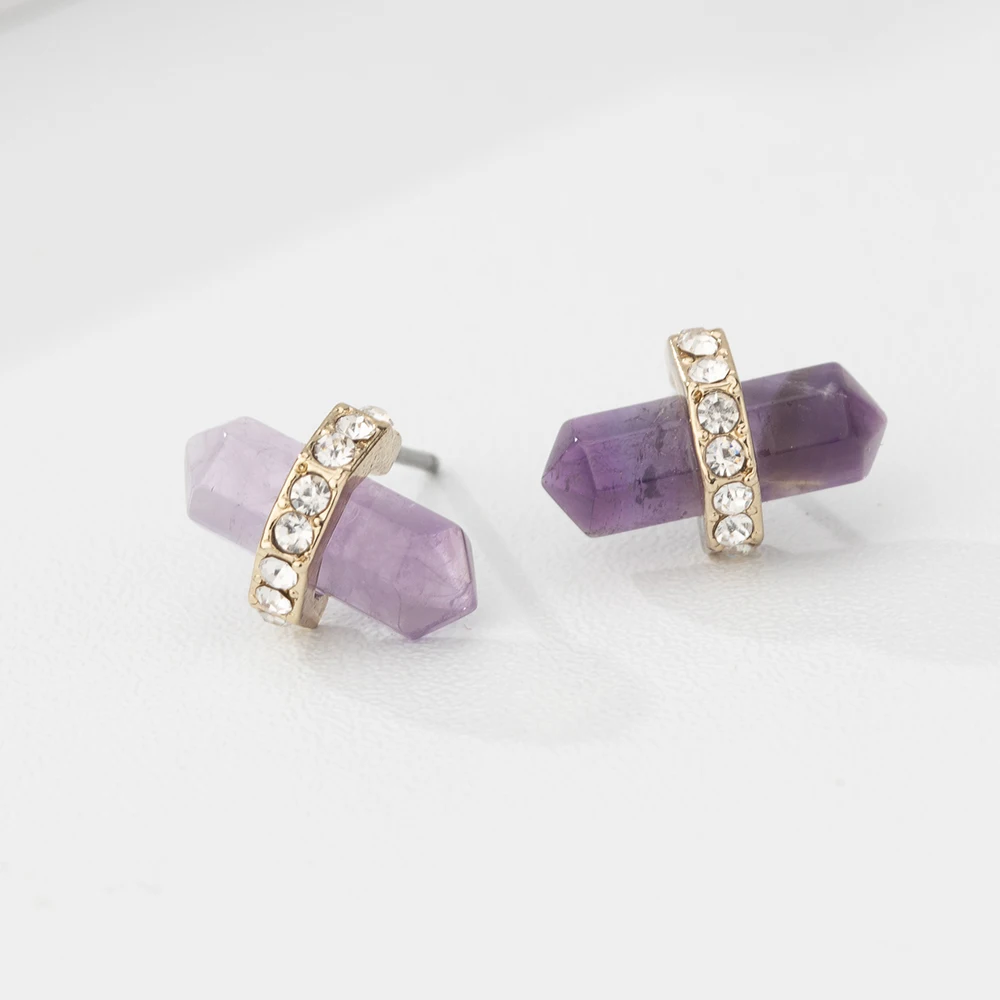 

Semi-Precious Stone Rose Quartz & Amethyst gemstones with Crystal stones classic stud Earrings