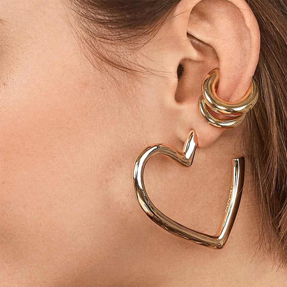 

JUHU Popular accessories stylish simple geometric C shape cuff earring golden heart alloy stud earrings for women, Gold