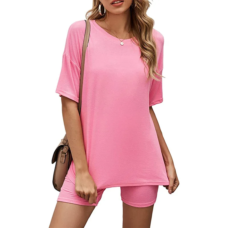 

solid women suits casual summer gym sets short top biker shorts tracksuits home wear summer