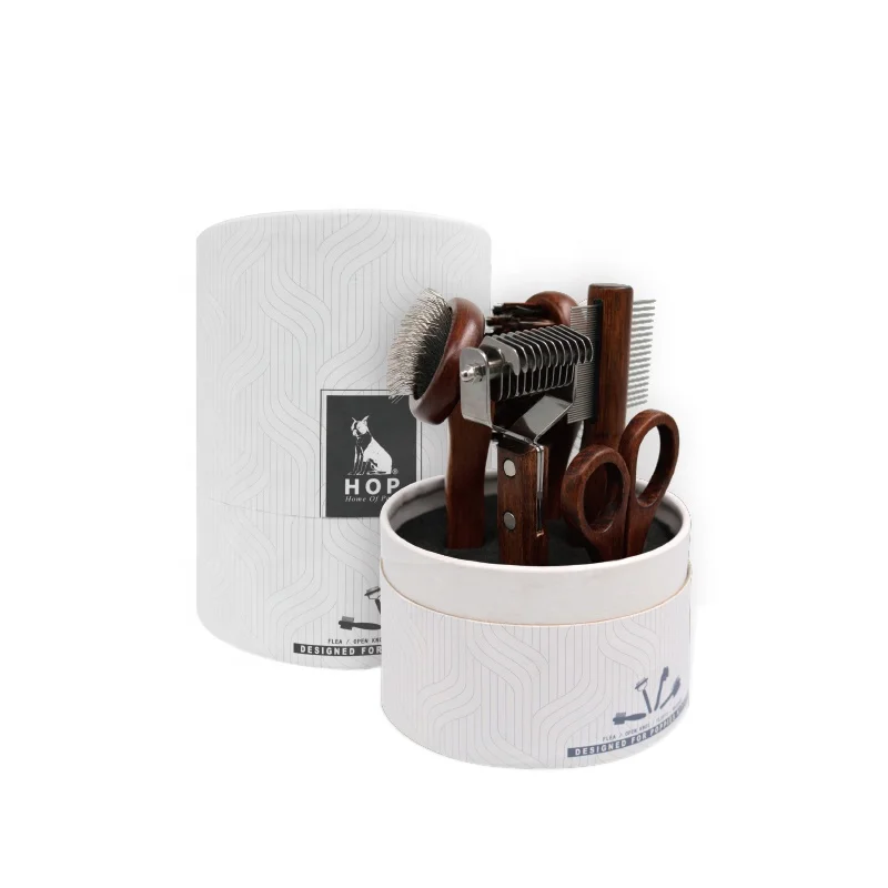 

Factory Wholesale LOW MOQ Multipurpose 5 In 1 Beech Wooden Pet Grooming Set Pet Dog Grooming Kit, Brown